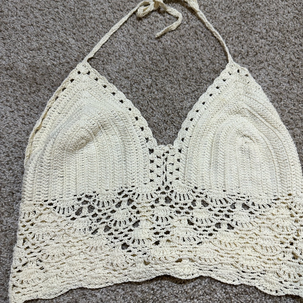 White cream knit top